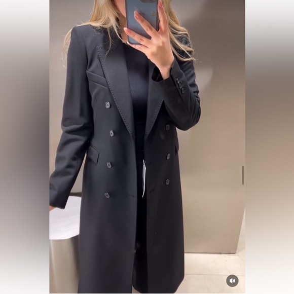 Zara Tailored Double Breasted Coat Black ZW COLLECTION size XS NWT - Picture 6 of 16